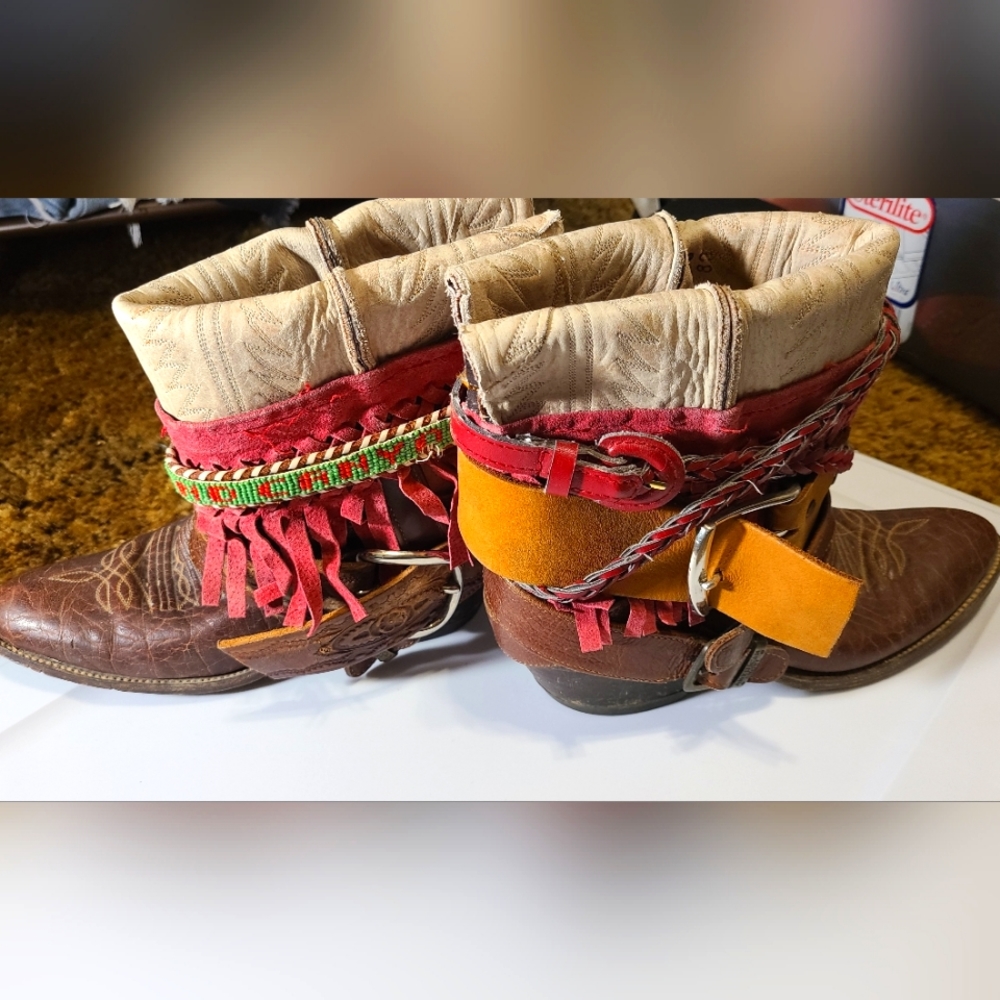 Dan Post Sz 8 Boho Upcycled Embellished Cowboy Boots